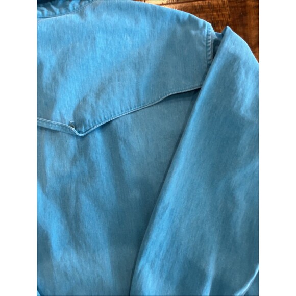 Wrangler Brushpopper Vintage Shirt Mens SZ Large Caped Yoke Turquoise - Picture 3 of 7